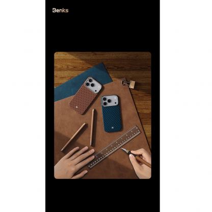 Кевларен кейс с MagSafe за iPhone 17 Pro Max - Benks ArmorGrid ArmorAir Magnetic Kevlar Metal Frame Case 600D (оранжев) 8