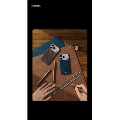 Кевларен кейс с MagSafe за iPhone 17 - Benks ArmorGrid ArmorAir Magnetic Kevlar Metal Frame Case 600D (златист) 6