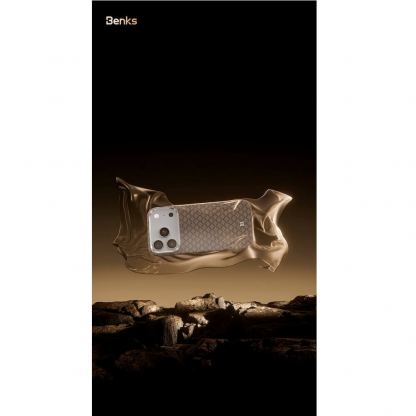 Кевларен кейс с MagSafe за iPhone 17 - Benks ArmorGrid ArmorAir Magnetic Kevlar Metal Frame Case 600D (златист) 7