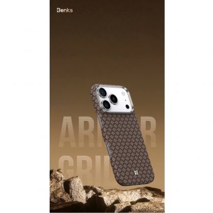 Кевларен кейс с MagSafe за iPhone 17 Pro - Benks ArmorGrid ArmorAir Magnetic Kevlar Metal Frame Case 600D (златист) 7