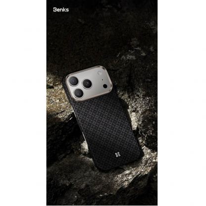 Кевларен кейс с MagSafe за iPhone 17 Pro - Benks ArmorGrid ArmorAir Magnetic Kevlar Metal Frame Case 600D (черен) 5