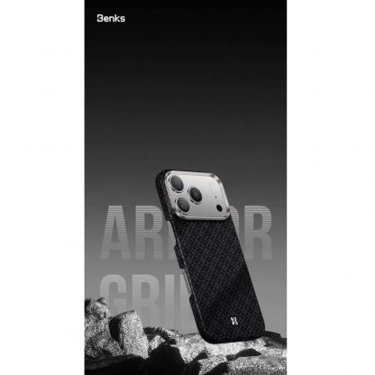 Кевларен кейс с MagSafe за iPhone 17 Pro Max - Benks ArmorGrid ArmorAir Magnetic Kevlar Metal Frame Case 600D (черен) 8