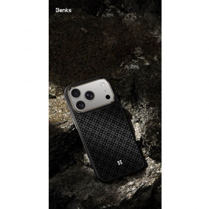Удароустойчив кевларен кейс с MagSafe за iPhone 17 Pro - Benks Magnetic Armor Pro ArmorGrid Kevlar Case Metal Frame Case 600D (черен) 7