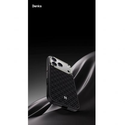 Удароустойчив кевларен кейс с MagSafe за iPhone 17 Pro - Benks Magnetic Armor Pro ArmorGrid Kevlar Case Metal Frame Case 600D (черен) 8