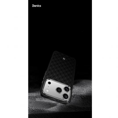 Удароустойчив кевларен кейс с MagSafe за iPhone 17 Pro - Benks Magnetic Armor Pro ArmorGrid Kevlar Case Metal Frame Case 600D (черен) 9