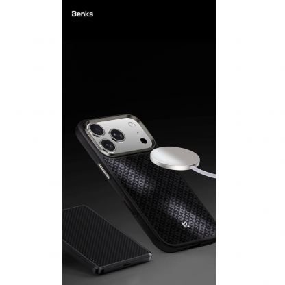 Удароустойчив кевларен кейс с MagSafe за iPhone 17 Pro Max - Benks Magnetic Armor Pro ArmorGrid Kevlar Case Metal Frame Case 600D (черен) 11