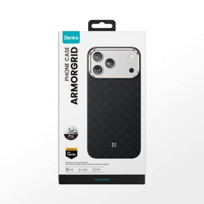 Удароустойчив кевларен кейс с MagSafe за iPhone 17 Pro Max - Benks Magnetic Armor Pro ArmorGrid Kevlar Case Metal Frame Case 600D (черен) 14