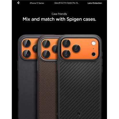 Предпазни стъклени лещи с цяла плочка за камерата на iPhone 17 Pro - Spigen Glass tR EZ Fit Optik Pro XL (оранжев) 4