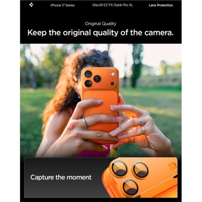 Предпазни стъклени лещи с цяла плочка за камерата на iPhone 17 Pro - Spigen Glass tR EZ Fit Optik Pro XL (оранжев) 8
