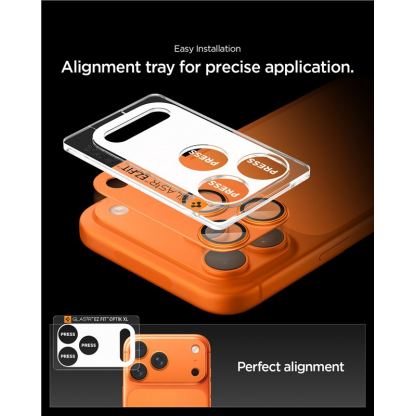 Предпазни стъклени лещи с цяла плочка за камерата на iPhone 17 Pro Max - Spigen Glass tR EZ Fit Optik Pro XL (оранжев) 7
