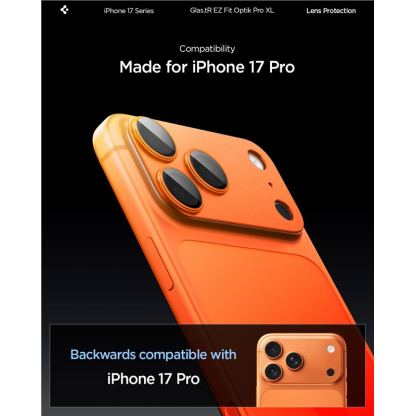 Предпазни стъклени лещи с цяла плочка за камерата на iPhone 17 Pro Max - Spigen Glass tR EZ Fit Optik Pro XL (оранжев) 9