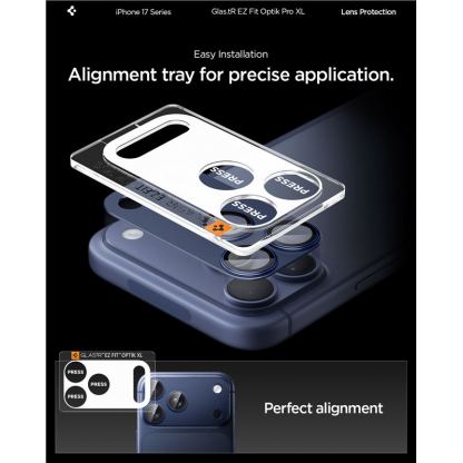 Предпазни стъклени лещи с цяла плочка за камерата на iPhone 17 Pro - Spigen Glass tR EZ Fit Optik Pro XL (син) 7