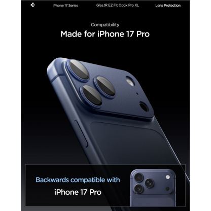 Предпазни стъклени лещи с цяла плочка за камерата на iPhone 17 Pro - Spigen Glass tR EZ Fit Optik Pro XL (син) 9