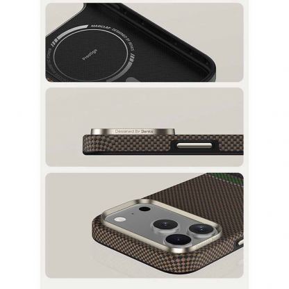 Кевларен кейс с MagSafe за iPhone 17 Pro - Benks Magnetic Armor Air Prestige Kevlar Camera Control Button Case 600D (кафяв) 10