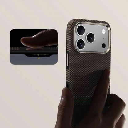 Кевларен кейс с MagSafe за iPhone 17 Pro - Benks Magnetic Armor Air Prestige Kevlar Camera Control Button Case 600D (кафяв) 11