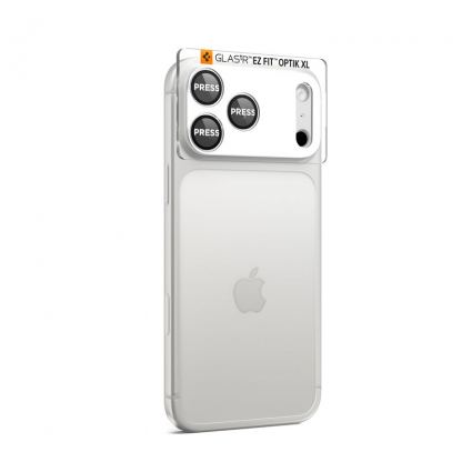 Предпазни стъклени лещи с цяла плочка за камерата на iPhone 17 Pro - Spigen Glass tR EZ Fit Optik Pro XL (сребрист) 15
