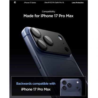 Предпазна плочка за камерата на iPhone 17 Pro Max - Spigen Glass tR EZ Fit Optik Pro XL (черен) 12