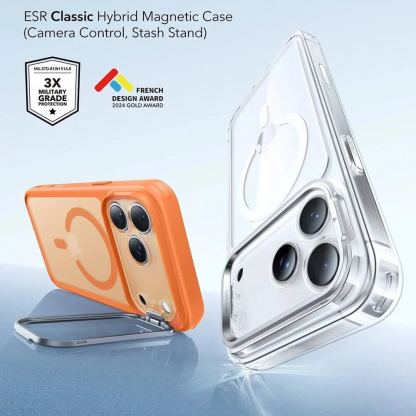 Хибриден кейс с висока степен на защита с MagSafe за iPhone 17 Pro Max - ESR Classic Hybrid HaloLock Kickstand MagSafe Case (оранжев) 5