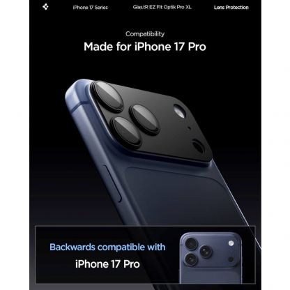 Предпазна плочка за камерата на iPhone 17 Pro - Spigen Glass tR EZ Fit Optik Pro XL (черен) 12