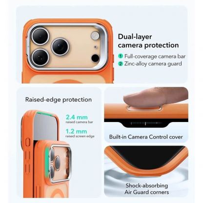 Хибриден кейс с висока степен на защита с MagSafe за iPhone 17 Pro - ESR Classic Hybrid HaloLock Kickstand MagSafe Case (оранжев) 6