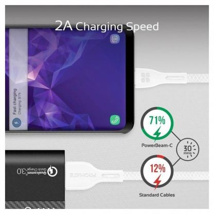 Кабел с гумирана оплетка за устройства с USB-C порт (120 см) - Promate PowerBeam-C USB-A to USB-C Cable 2А (бял) 2