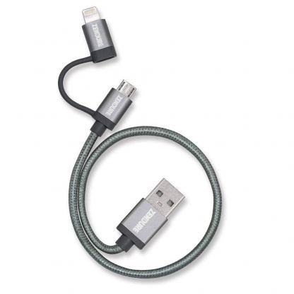 Качествен USB-A кабел с Lightning и microUSB конектори (30 см) - Zendure Braided 2in1 Universal MFI Cable (сив) 3