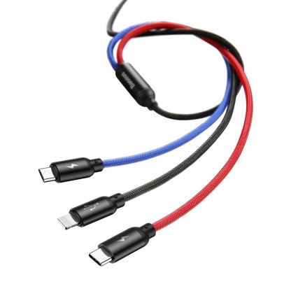 Универсален USB кабел с Lightning, microUSB и USB-C конектори (120 см) - Baseus Three Primary Colors 3-in-1 USB Cable (CAMLT-BSY01) (черен) 6