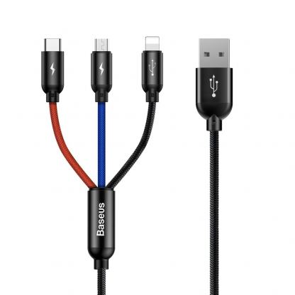 Универсален USB кабел с Lightning, microUSB и USB-C конектори (120 см) - Baseus Three Primary Colors 3-in-1 USB Cable (CAMLT-BSY01) (черен) 9