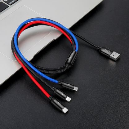Универсален USB кабел с Lightning, microUSB и USB-C конектори (120 см) - Baseus Three Primary Colors 3-in-1 USB Cable (CAMLT-BSY01) (черен) 11