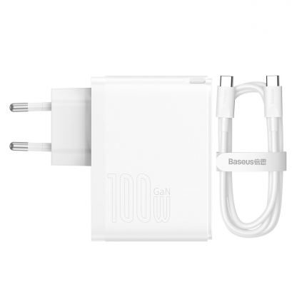 Захранване за ел. мрежа за лаптопи, смартфони и таблети с USB-A и USB-C изходи с технология за бързо зареждане и USB-C кабел - Baseus GaN 5 Pro Charger 100W (CCGP090202) (бял) 6