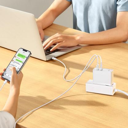 Захранване за ел. мрежа за лаптопи, смартфони и таблети с USB-A и USB-C изходи с технология за бързо зареждане и USB-C кабел - Baseus GaN 5 Pro Charger 100W (CCGP090202) (бял) 8
