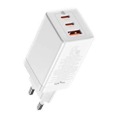 Захранване за ел. мрежа за лаптопи, смартфони и таблети с USB-A и 2xUSB-C изходи с технология за бързо зареждане и USB-C към USB-C кабел - Baseus GaN 3 Pro Fast Laptop Charger 65W (CCGP050102) (бял) 6
