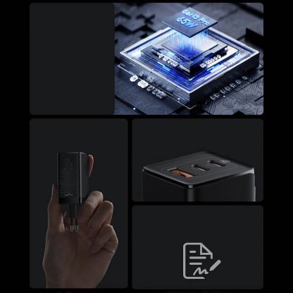 Захранване за ел. мрежа за лаптопи, смартфони и таблети с USB-A и 2xUSB-C изходи с технология за бързо зареждане и USB-C към USB-C кабел - Baseus GaN 3 Pro Fast Laptop Charger 65W (CCGP050102) (бял) 7