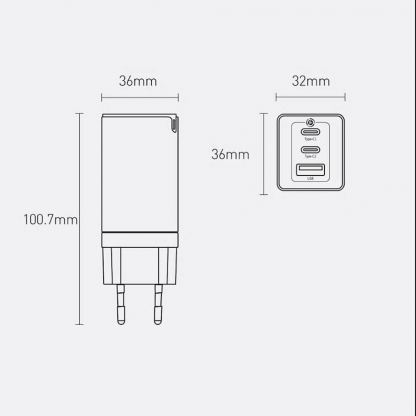 Захранване за ел. мрежа за лаптопи, смартфони и таблети с USB-A и 2xUSB-C изходи с технология за бързо зареждане и USB-C към USB-C кабел - Baseus GaN 3 Pro Fast Laptop Charger 65W (CCGP050102) (бял) 12