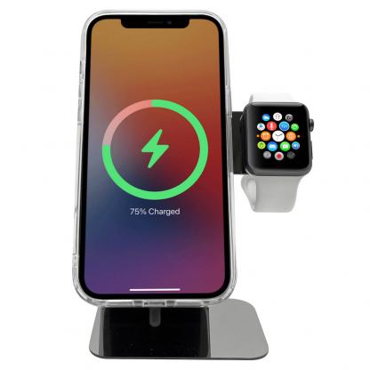 Алуминиева поставка за зареждане на iPhone и Apple Watch чрез поставяне на Apple MagSafe Charger и Apple Watch кабел - Macally Aluminum MagSafe And Apple Watch Charging Stand (сребрист) 3