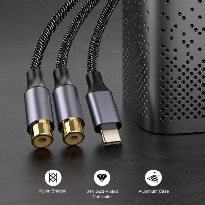 Активен кабел USB-C мъжко към 2xRCA (чинча) женско за устройства с USB-C порт (20 см) - 4smarts MatchCord Active USB-C Male to 2xRCA Female Adapter Cable (черен) 3