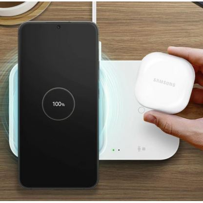 Комплект двойна поставка (пад) за безжично захранване, зарядно и кабел с бързо безжично зареждане за мобилни устройства, Galaxy Watch и слушалки - Samsung Super Fast Wireless Charger Duo EP-P5400TBEGEU (черен) 10