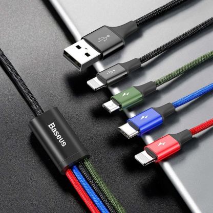 Универсален USB-A кабел с microUSB, 2xLightning и USB-C конектори (120 см) - Baseus Fast 4-in-1 Charging Data Cable (CA1T4-A01) (черен) 3