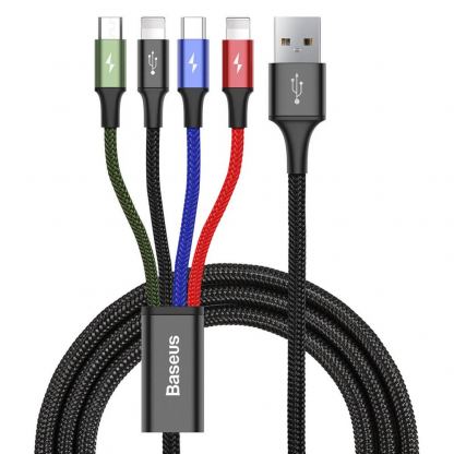 Универсален USB-A кабел с microUSB, 2xLightning и USB-C конектори (120 см) - Baseus Fast 4-in-1 Charging Data Cable (CA1T4-A01) (черен) 8