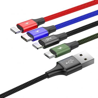 Универсален USB-A кабел с microUSB, 2xLightning и USB-C конектори (120 см) - Baseus Fast 4-in-1 Charging Data Cable (CA1T4-A01) (черен) 9