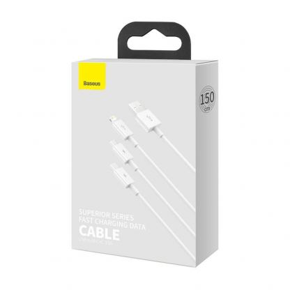 Универсален USB кабел с Lightning, microUSB и USB-C конектори (150 см) - Baseus Superior 3-in-1 USB Cable (CAMLTYS-02) (бял) 4