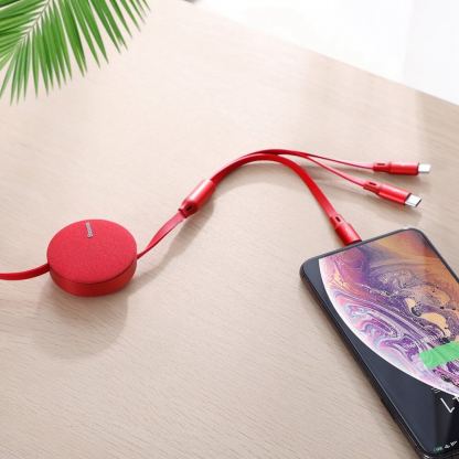Универсален USB кабел с Lightning, microUSB и USB-C конектори (120 см) - Baseus Fabric 3-in-1 Flexible Cable USB (червен) 7