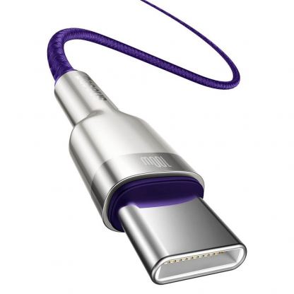 Здрав кабел с въжена оплетка за устройства с USB-C порт (100 см) - Baseus Cafule Metal Series USB-C to USB-C Cable 100W (CATJK-C05) (лилав) 4