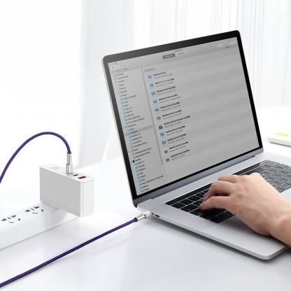 Здрав кабел с въжена оплетка за устройства с USB-C порт (100 см) - Baseus Cafule Metal Series USB-C to USB-C Cable 100W (CATJK-C05) (лилав) 9