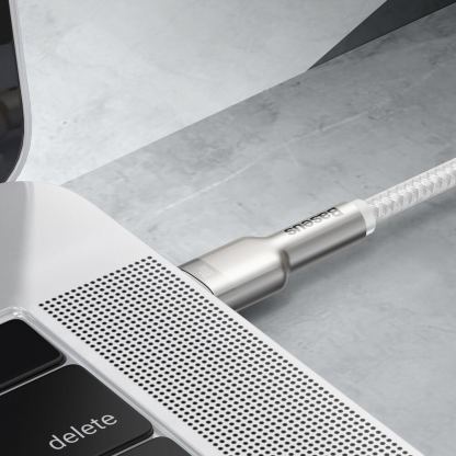 Здрав кабел с въжена оплетка за устройства с USB-C порт (100 см) - Baseus Cafule Metal Series USB-C to USB-C Cable 100W (CATJK-C02) (бял) 9