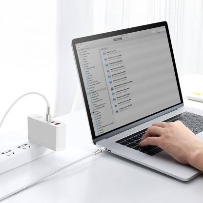 Здрав кабел с въжена оплетка за устройства с USB-C порт (100 см) - Baseus Cafule Metal Series USB-C to USB-C Cable 100W (CATJK-C02) (бял) 10