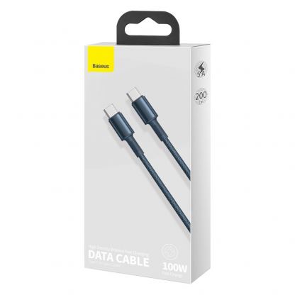 Здрав кабел с въжена оплетка за бързо зареждане за устройства с USB-C порт (200 см) - Baseus High Density Braided USB-C to USB-C Cable PD 2.0 100W (CATGD-A03) (син) 14