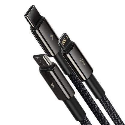 Универсален USB кабел с Lightning, microUSB и USB-C конектори (150 см) - Baseus Tungsten 3-in-1 USB Cable (CAMLTWJ-01) (черен) 2