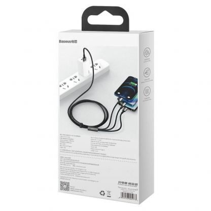 Универсален USB кабел с Lightning, microUSB и USB-C конектори (150 см) - Baseus Tungsten 3-in-1 USB Cable (CAMLTWJ-01) (черен) 6