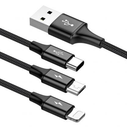 Универсален USB кабел с Lightning, microUSB и USB-C конектори (120 см) - Baseus Rapid 3-in-1 USB Cable (CAMLT-SU01) (черен) 3